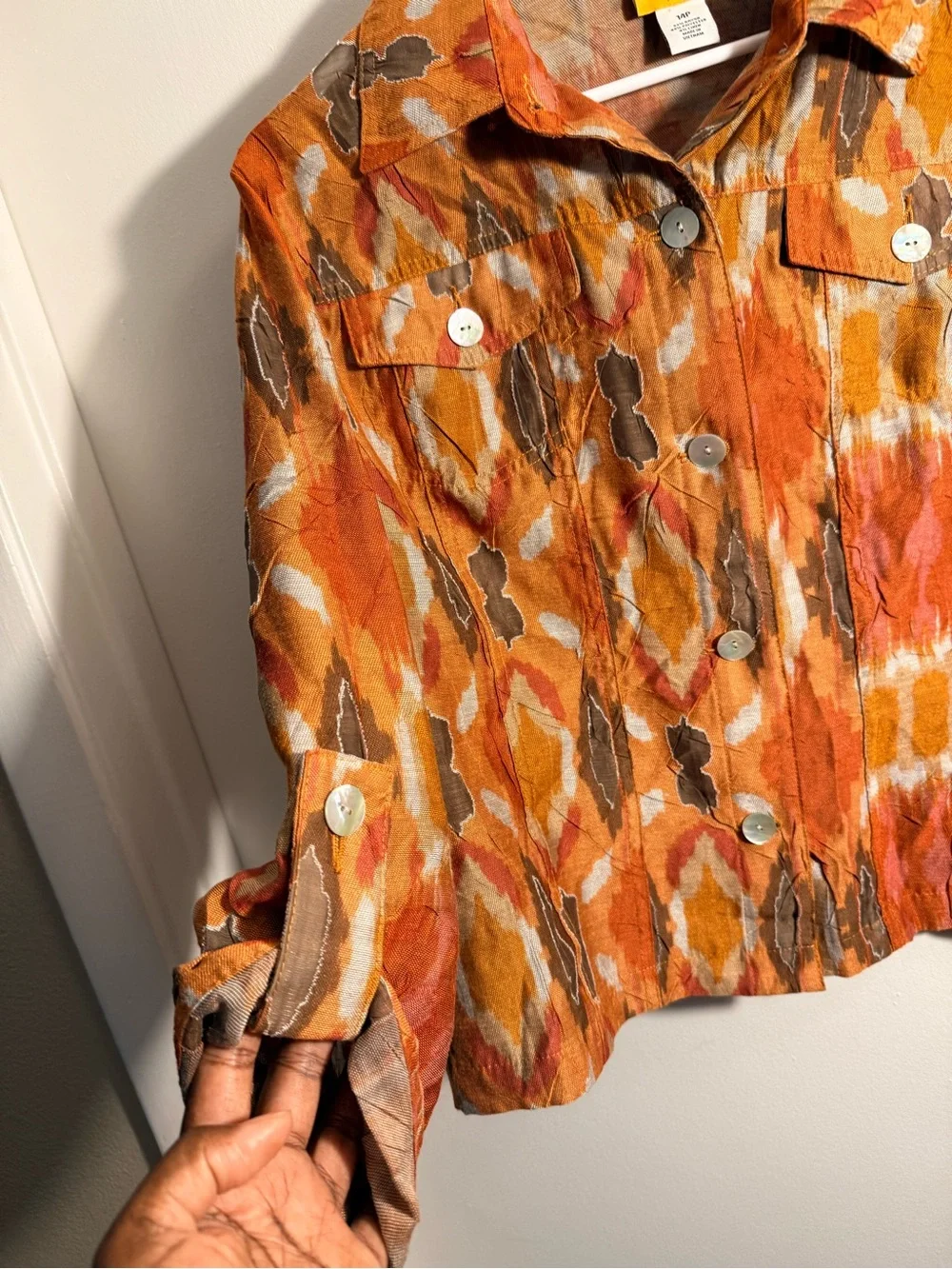 Tory Burch Orange Multi-Pattern Button-Front Jean Jacket size 14p
